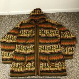 Alpaca Connection Sweater Wool Aztec Southwestern Tribal Hooded Full Zip Sz XL